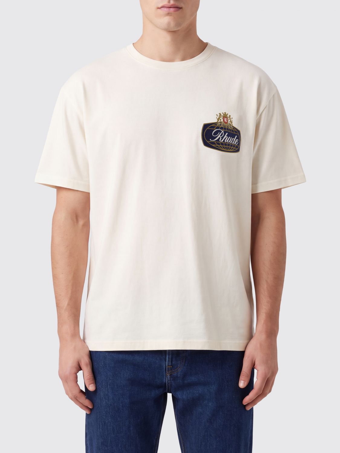 RHUDE Cotton T-shirt with Contrast Logo and Dropped Shoulders
