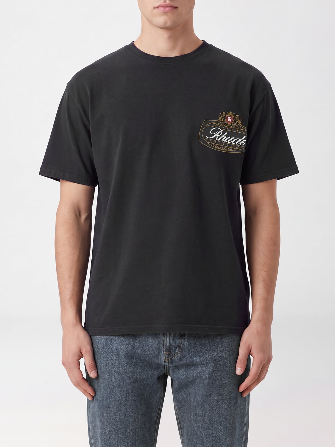 Rhude Cotton T-shirt with Contrast Logo and Dropped Shoulders