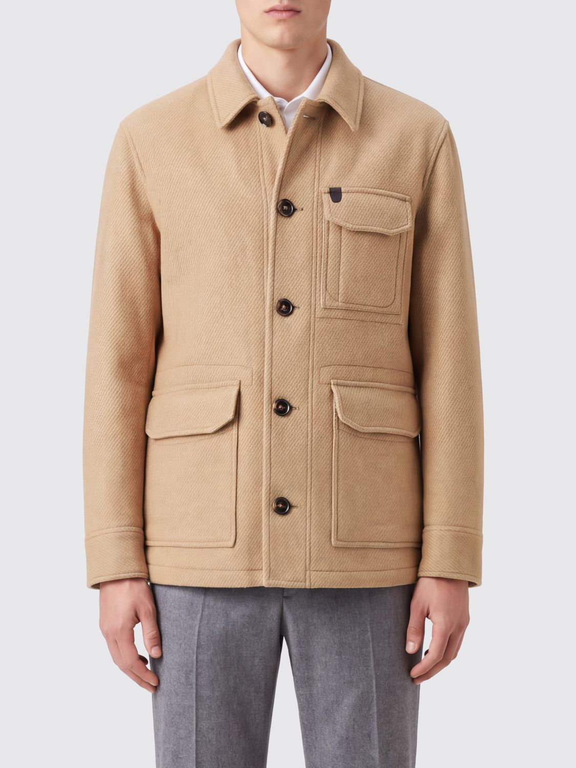 Brioni Single-Breasted Caban Coat in Pure Cashmere with Patch Pockets