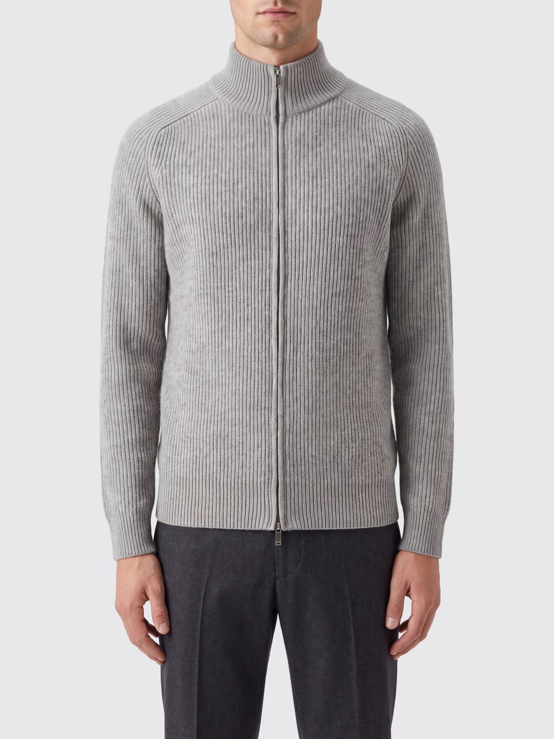 Lardini Wool and Cashmere Turtleneck Full-Zip Cardigan