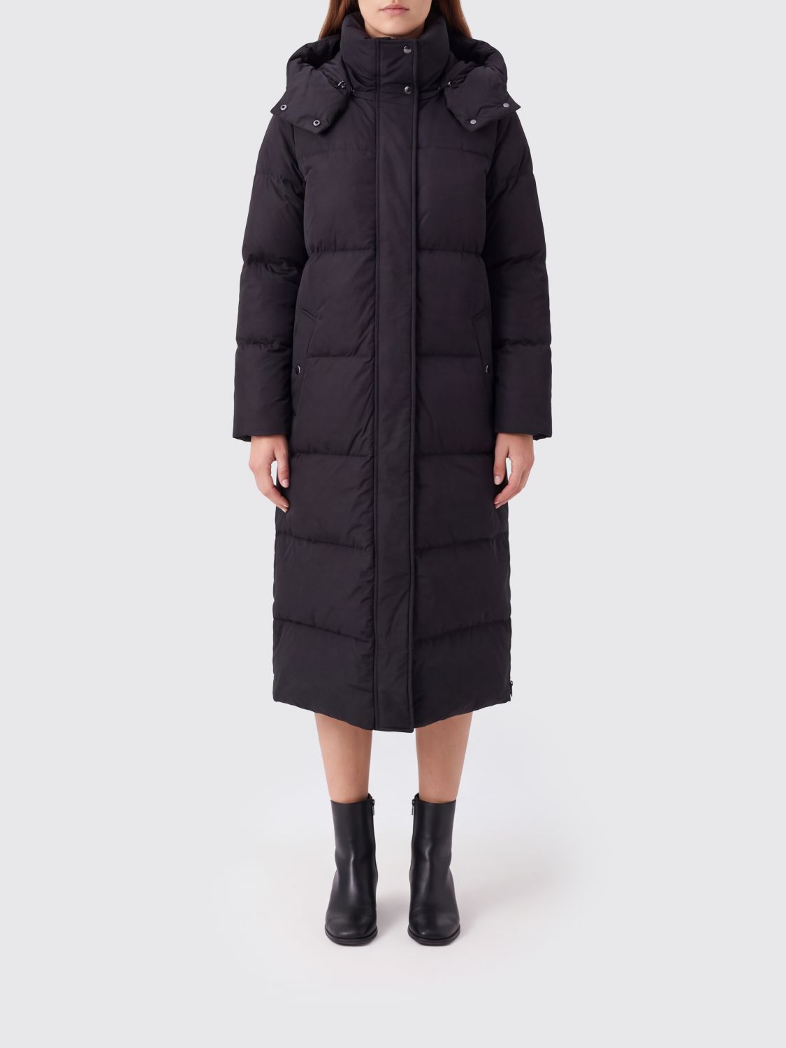 Woolrich Long Quilted Nylon Down Jacket with Removable Hood