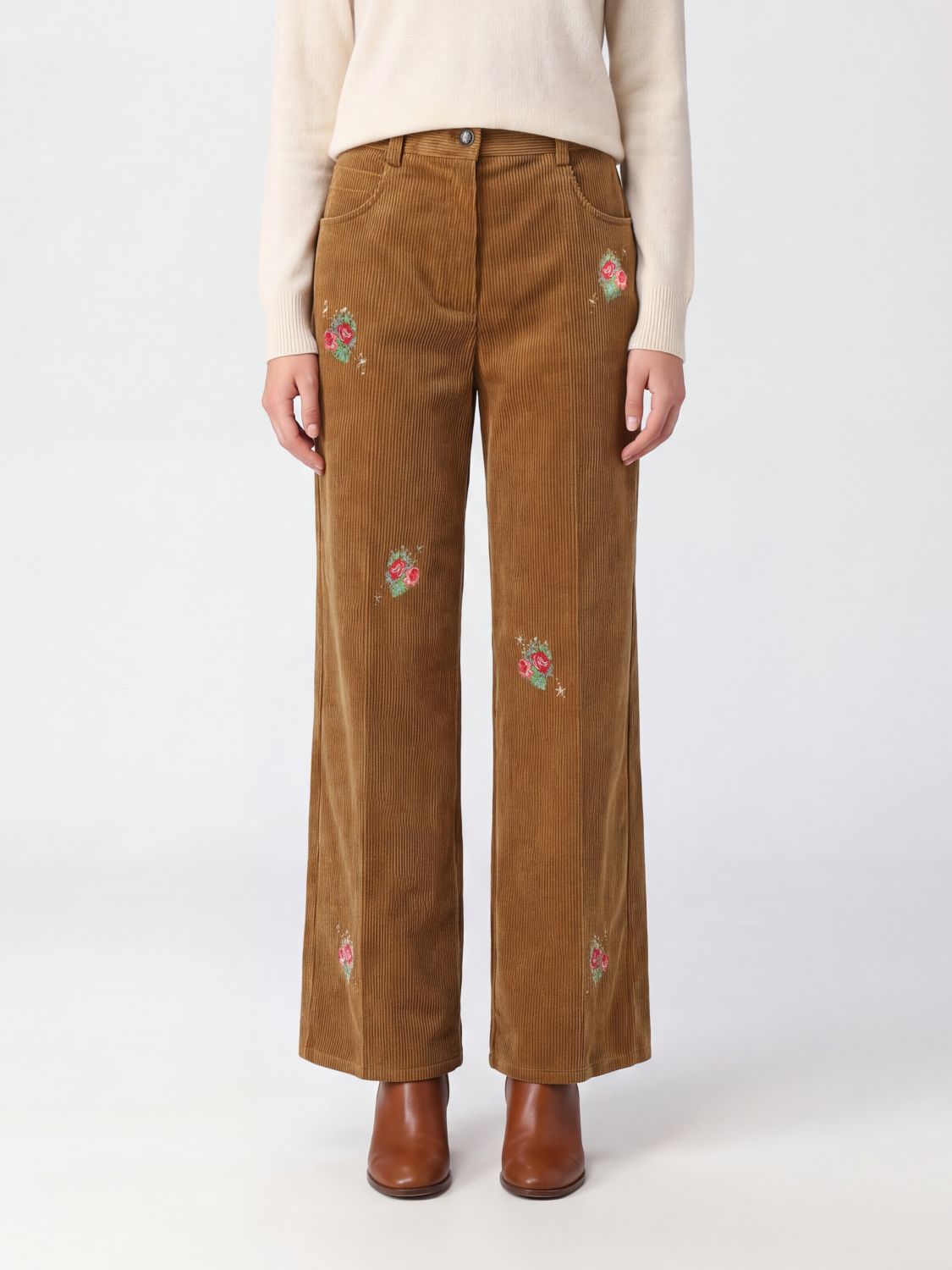 FORTE FORTE High-Waisted Wide Leg Embroidered Cotton Velvet Trousers