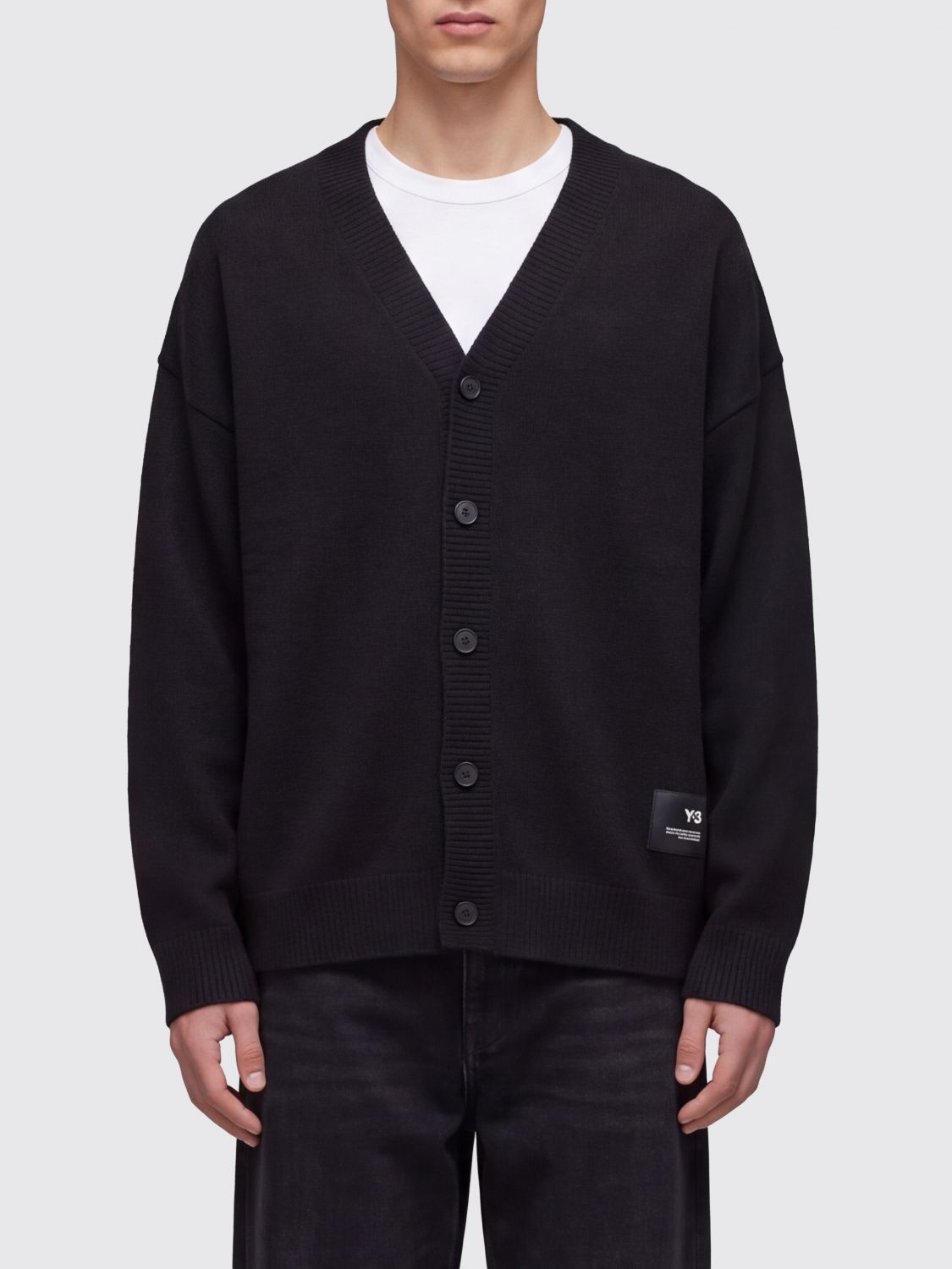 Y-3 V-Neck Cardigan in Merino Wool Blend with All-Over Graphic Print Y-3 V-Neck Cardigan in Merino Wool Blend with All-Over Graphic Print