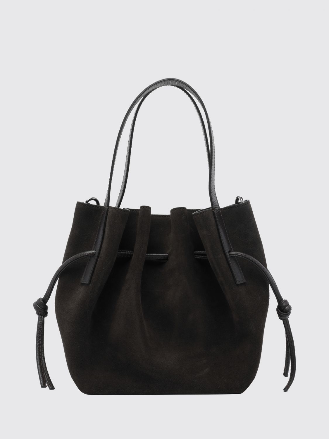 YUZEFI Scallop Suede Calfskin Mini Bucket Bag with Drawstring