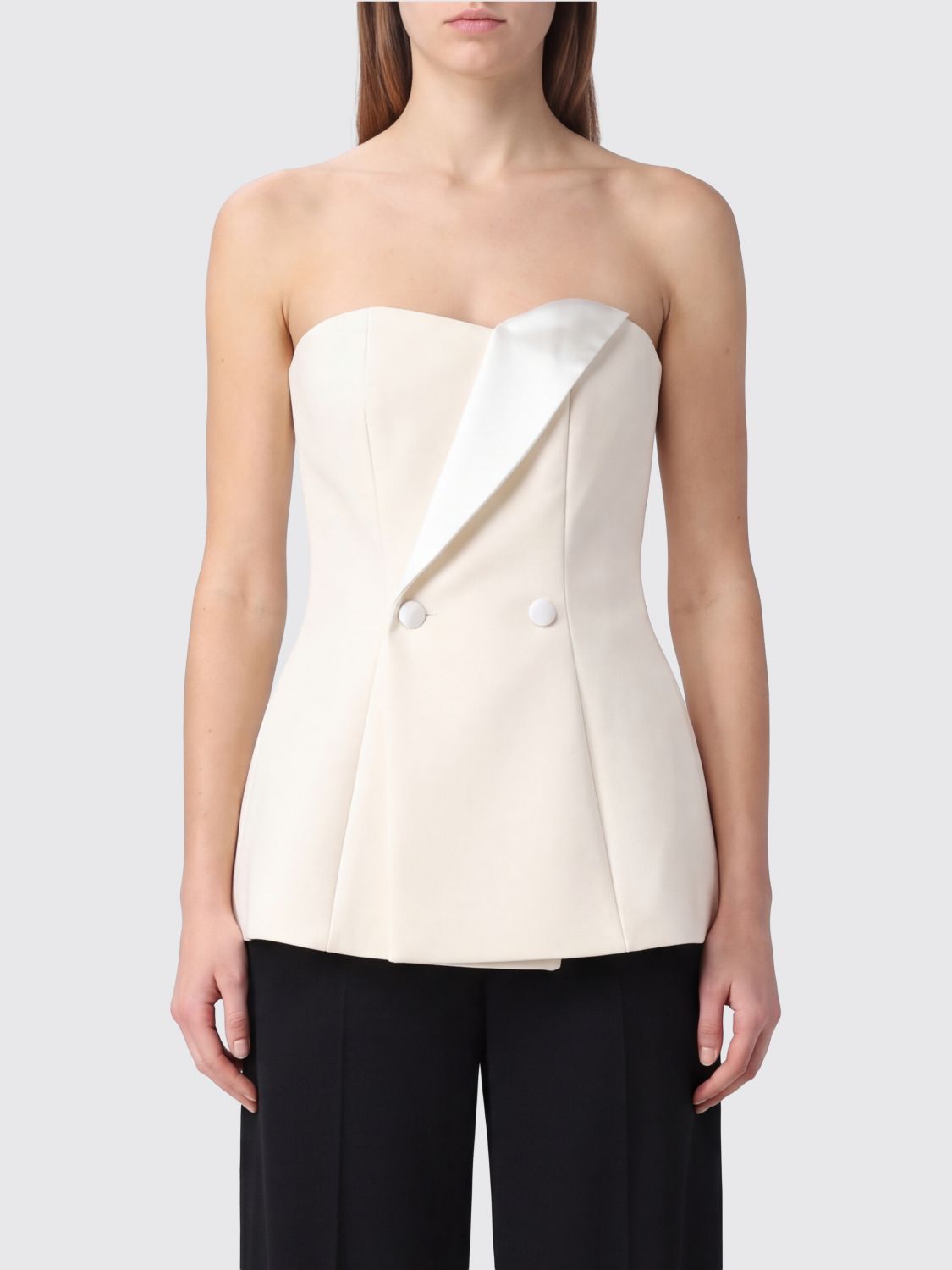 P.a.r.o.s.h Parosh P. A.r. O.s. H. Double-breasted Virgin Wool Evening Top With Sweetheart Neckline In Yellow Cream