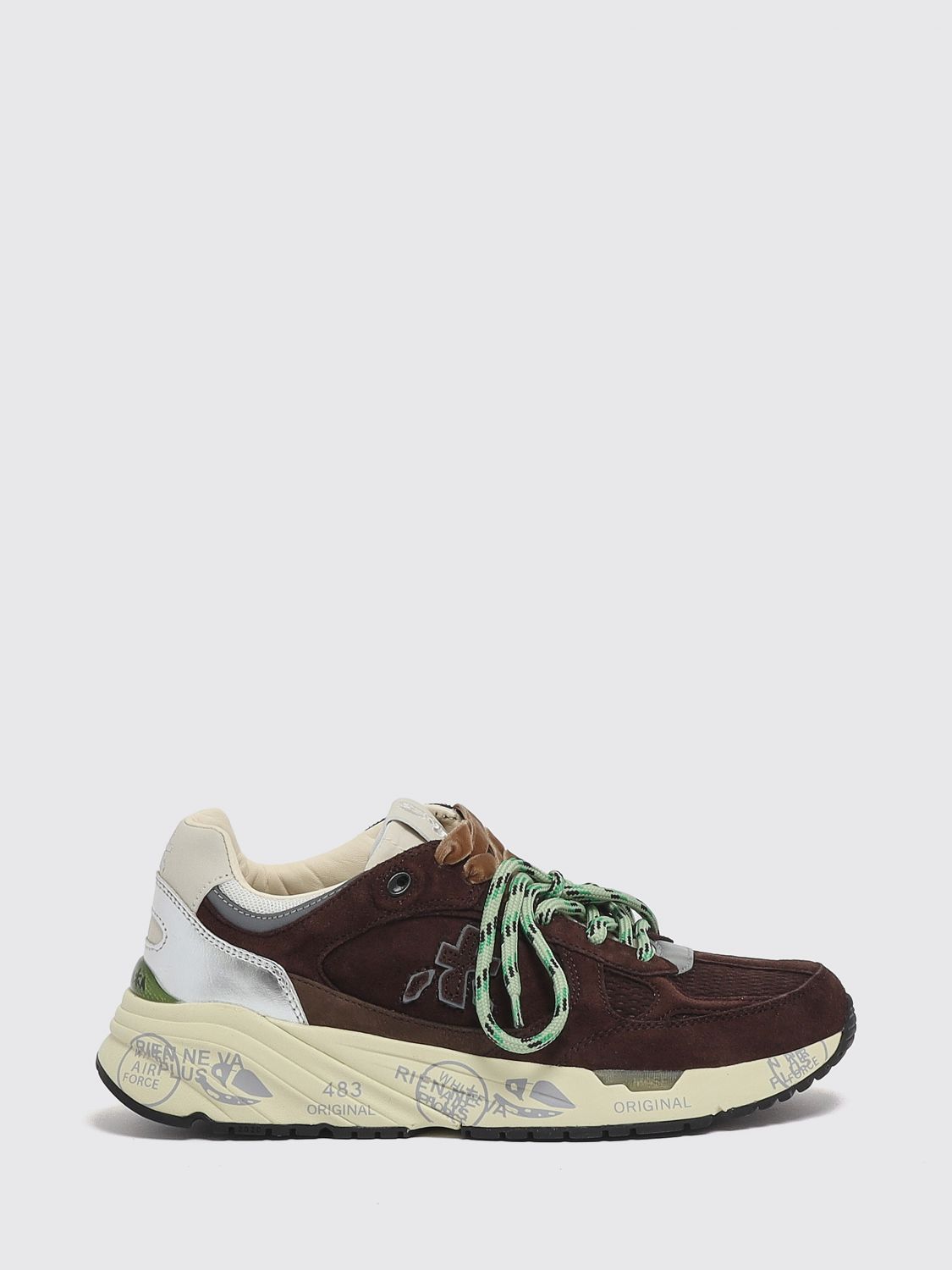 Premiata Mased Suede And Technical Fabric Low-top Sneakers With Logo In Brown