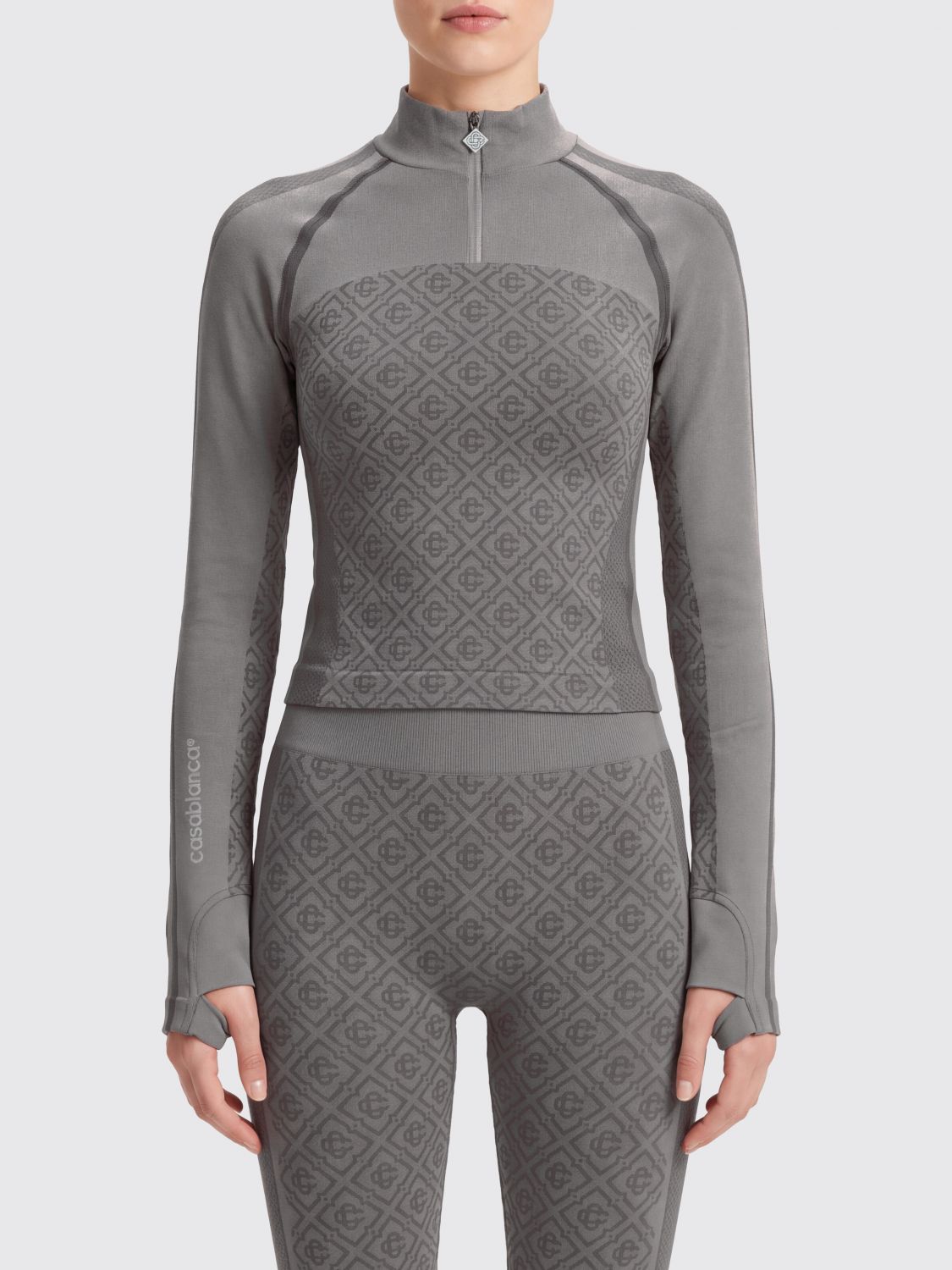CASABLANCA Slim Fit Jacquard Monogram Turtleneck Top with Zip CASABLANCA Slim Fit Jacquard Monogram Turtleneck Top with Zip