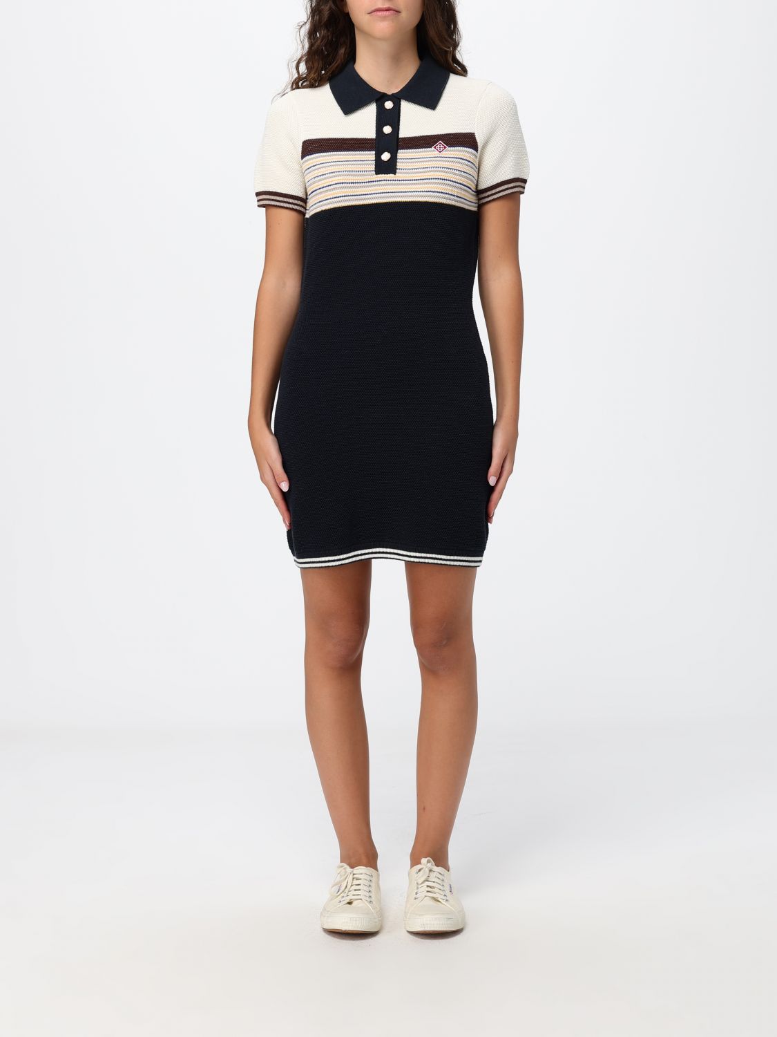 Casablanca Striped Wool-Blend Knit Mini Polo Dress
