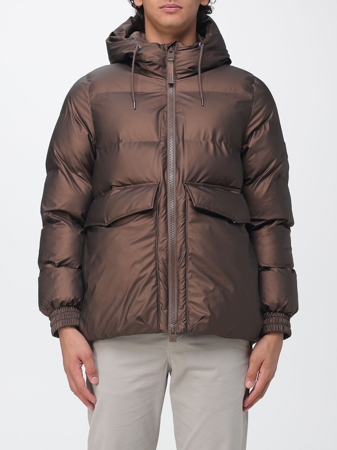 RAINS Short Quilted Puffer Jacket in Technical Fabric with Hood and Zip RAINS Short Quilted Puffer Jacket in Technical Fabric with Hood and Zip