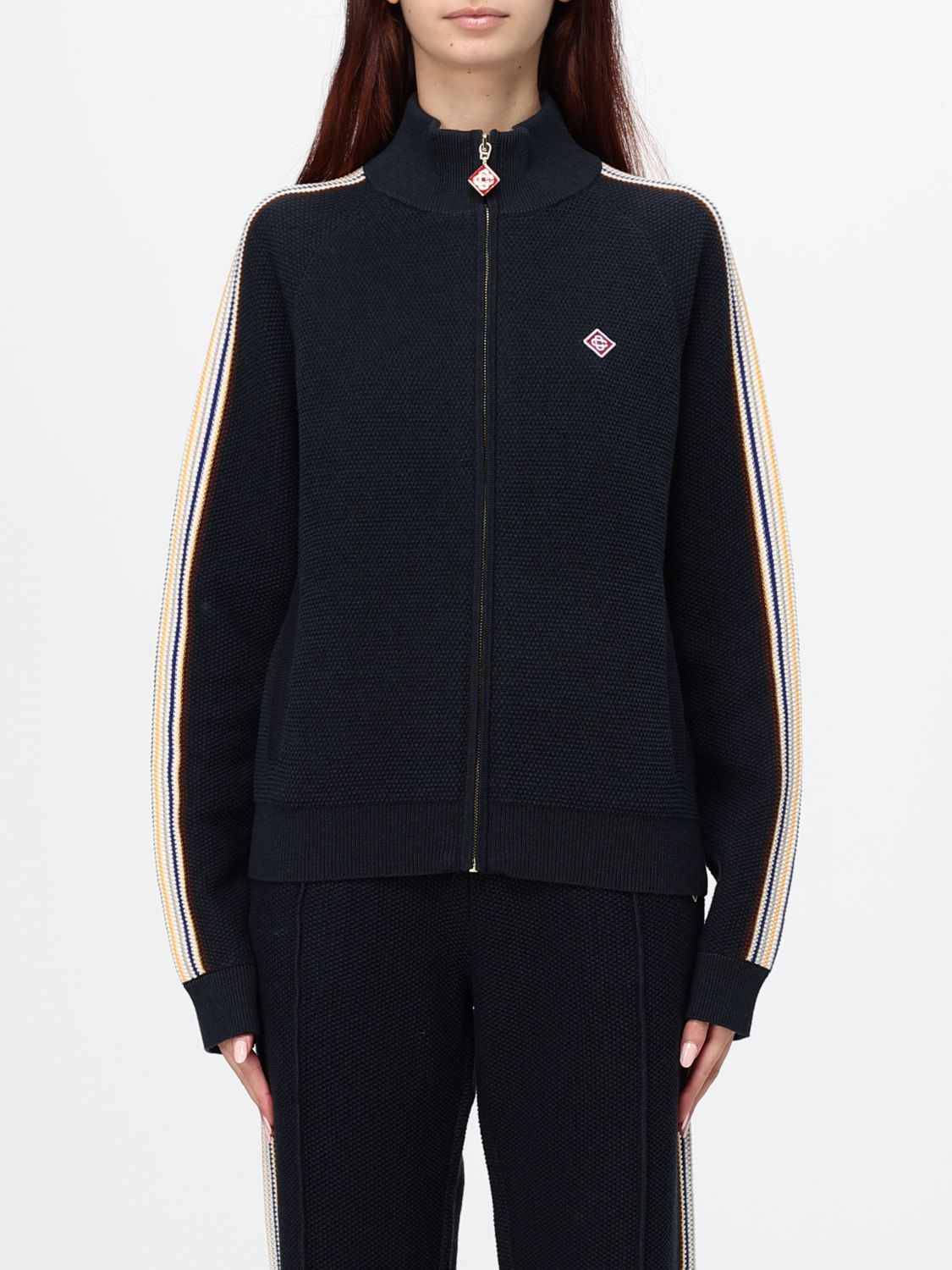 Casablanca High-Neck Zip-Up Cotton and Wool-Blend Knit Sweatshirt