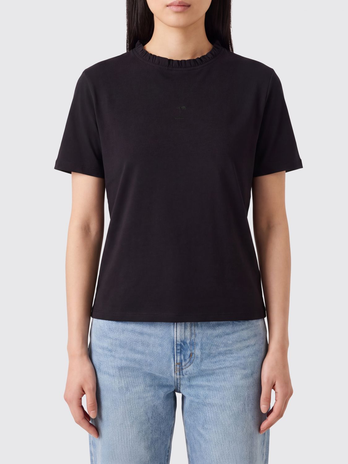 REPETTO Short-Sleeved Stretch Cotton T-shirt with Ruffled Collar