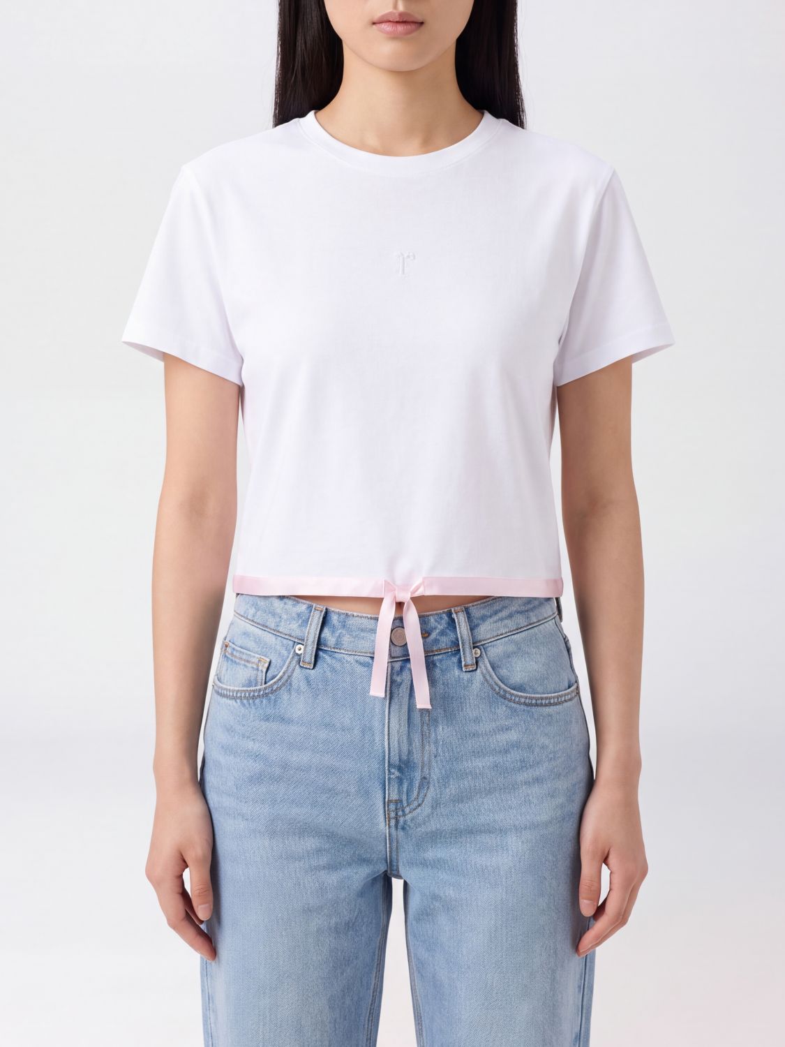 REPETTO Stretch Cotton T-shirt with Bow Appliqué and Embroidery
