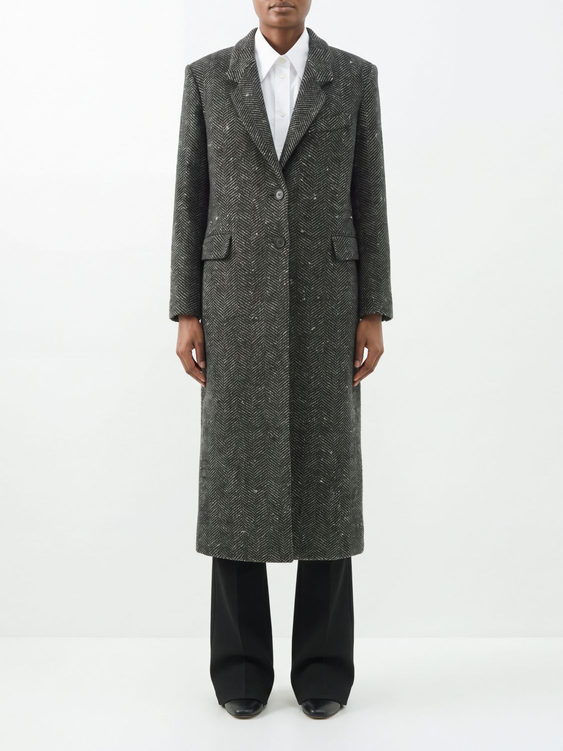 Isabel Marant Single-Breasted Long Coat in Cotton with Chevron Pattern