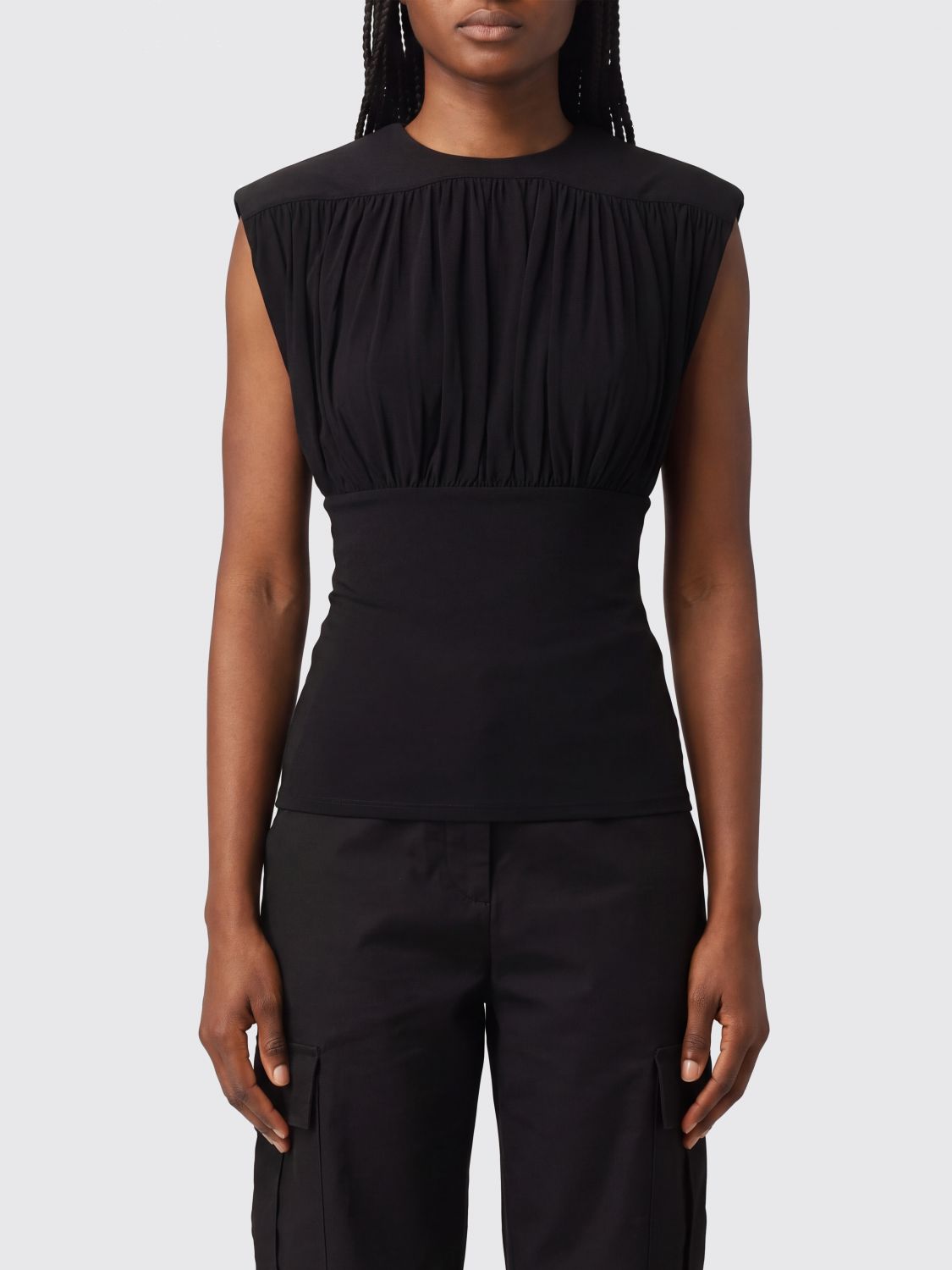 ANINE BING Sleeveless Viscose Top with Padded Shoulders and Slim Fit ANINE BING Sleeveless Viscose Top with Padded Shoulders and Slim Fit