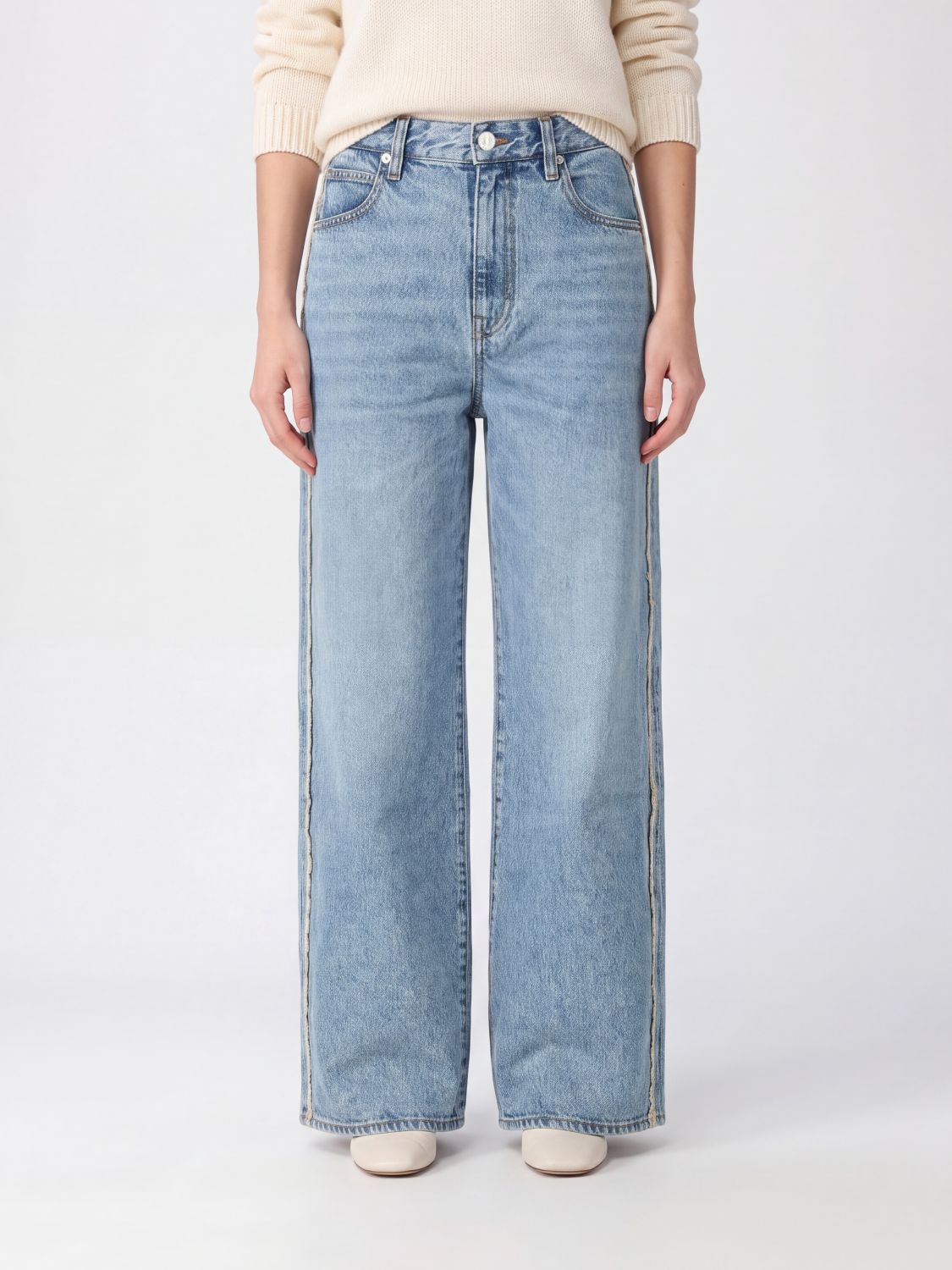 FRAME The Crochet Bow High-Waisted Wide Leg Jeans with Lace Inserts