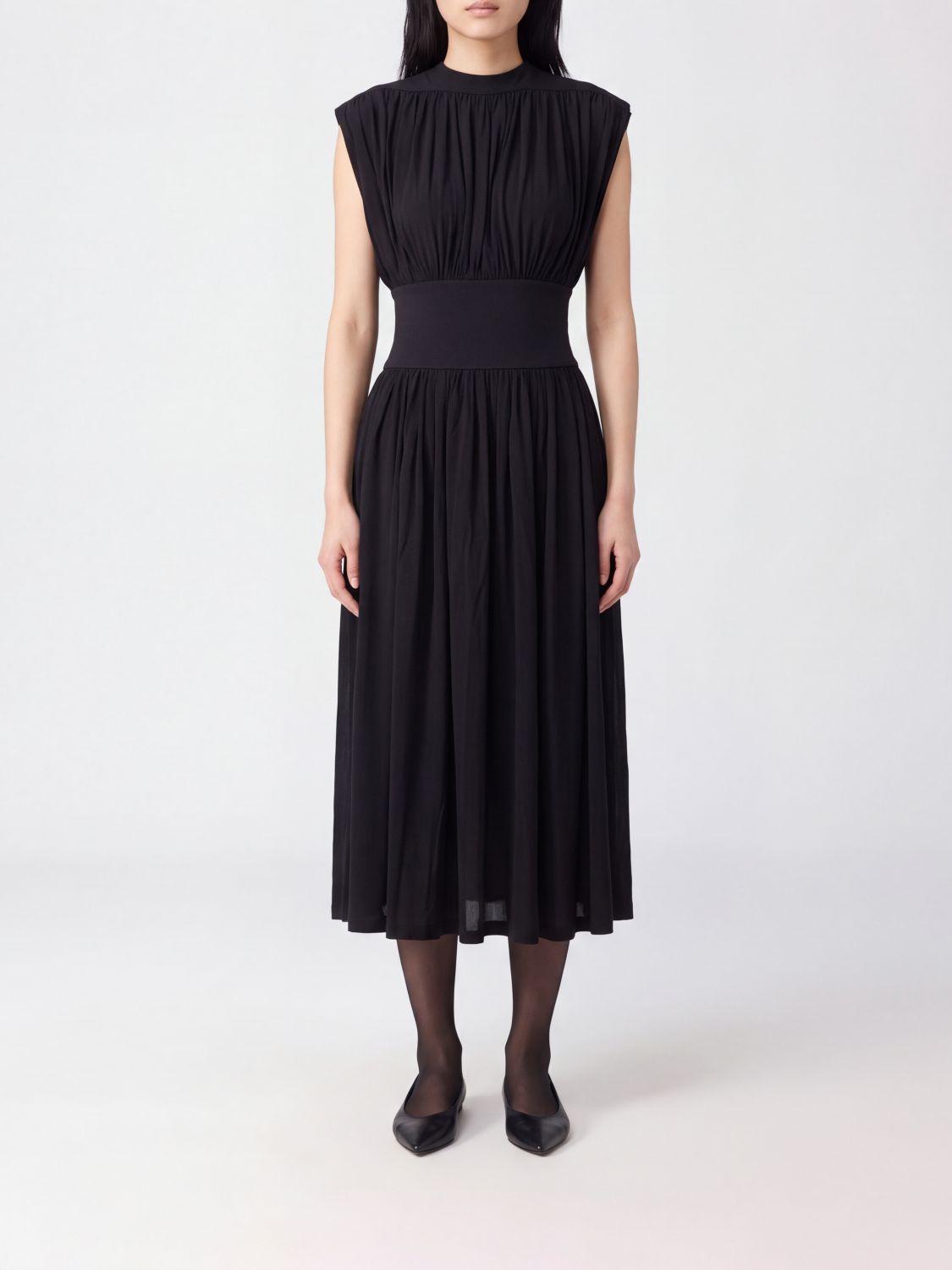 ANINE BING Sleeveless A-Line Pleated Viscose Midi Dress