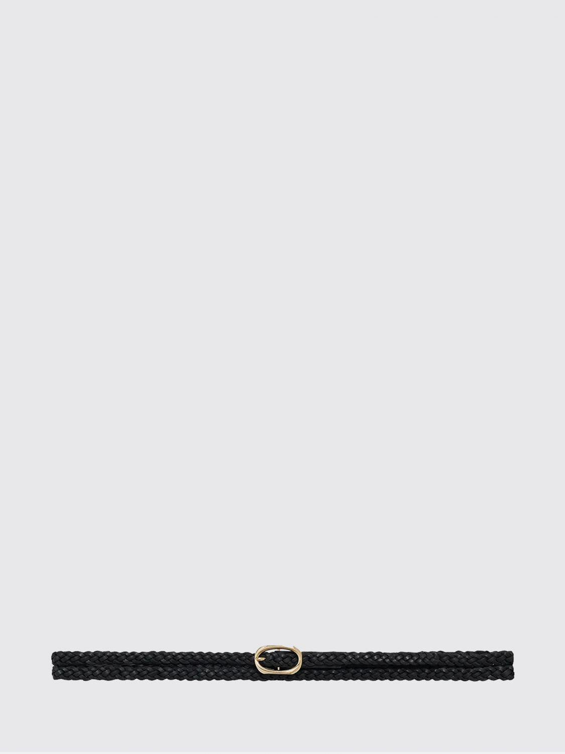ANINE BING Slim Woven Black Leather Belt with Gold Buckle