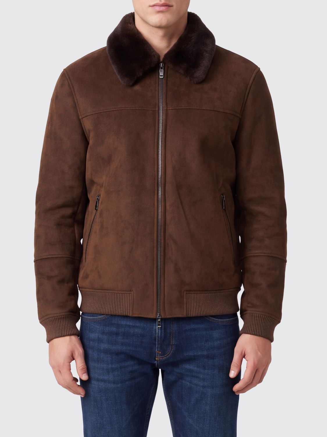 Sword 6.6.44 Faux Suede Leather Jacket with Fur Collar