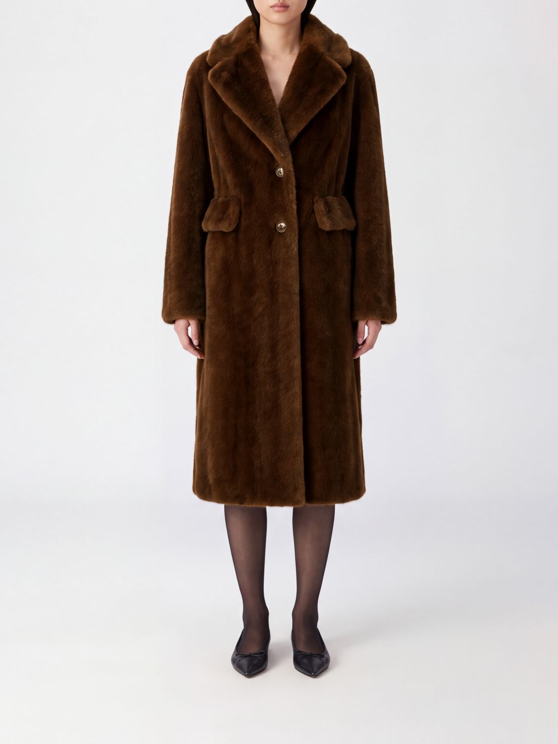 SWORD 6.6.44 Long Single-Breasted Faux Fur Coat with Button Closure