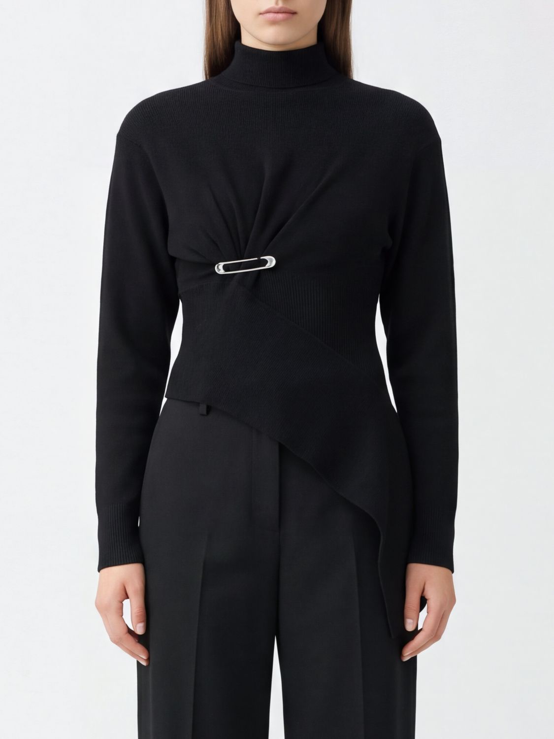 LANVIN Asymmetrical Draped Wool and Cashmere Blend Turtleneck Jumper