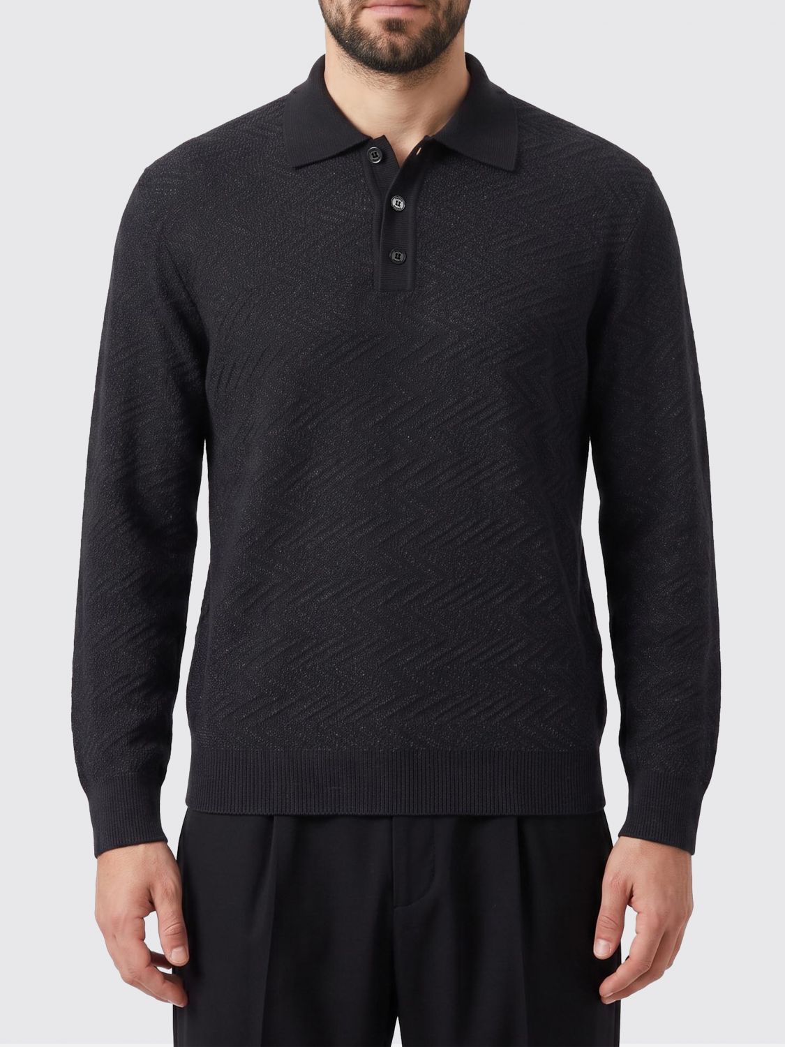 Missoni Long-Sleeved Zig-Zag Knit Polo Shirt