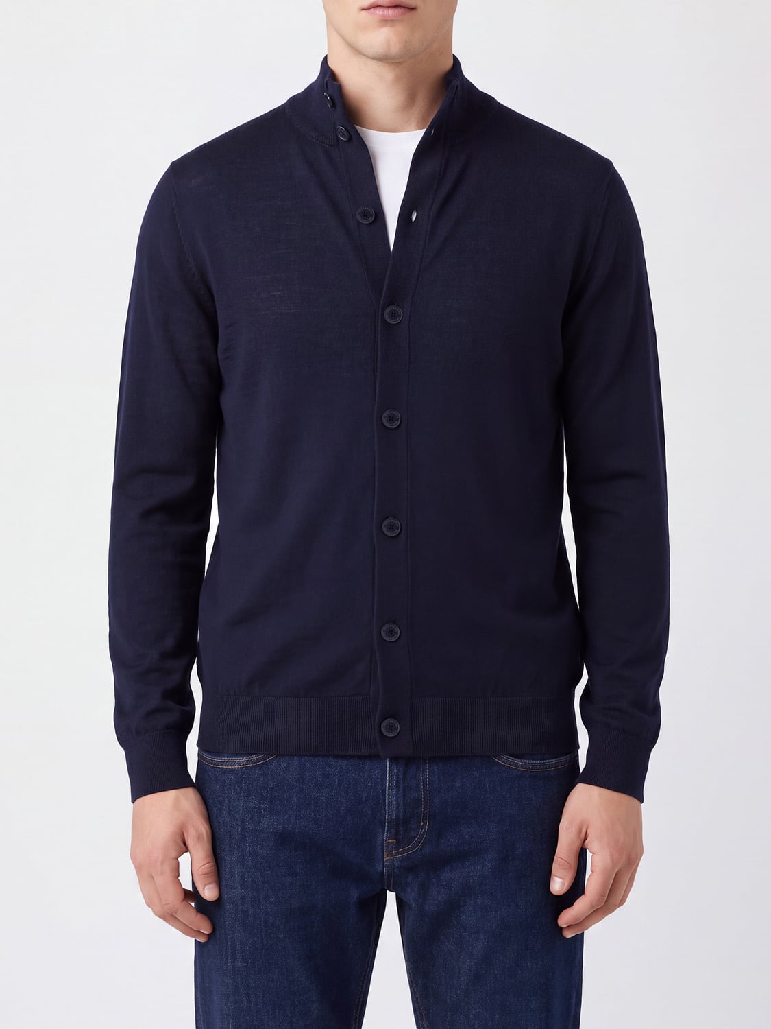 Ballantyne High-Neck Wool Cardigan with Button Closure