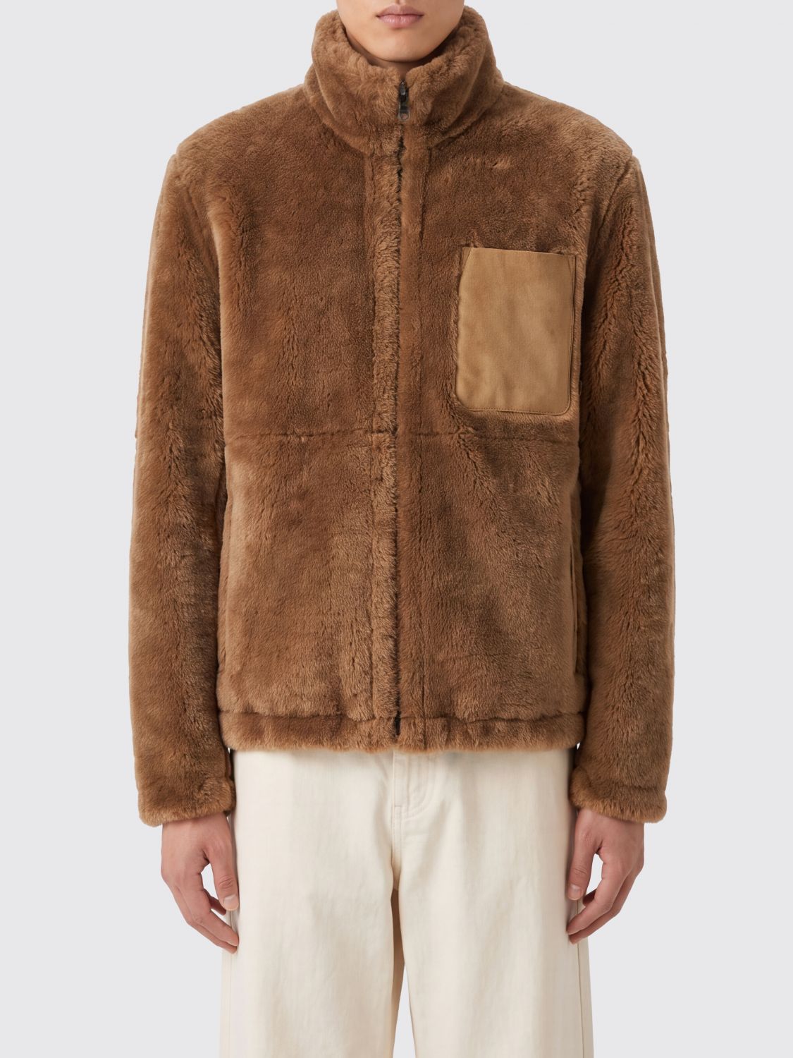 Salvatore Santoro High-Neck Ovine Leather Sports Jacket with Zip Closure