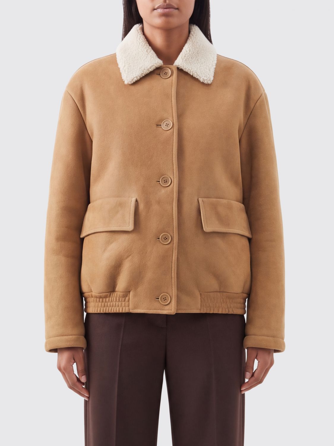 Salvatore Santoro Short Shirt-Style Shearling Jacket with Buttons