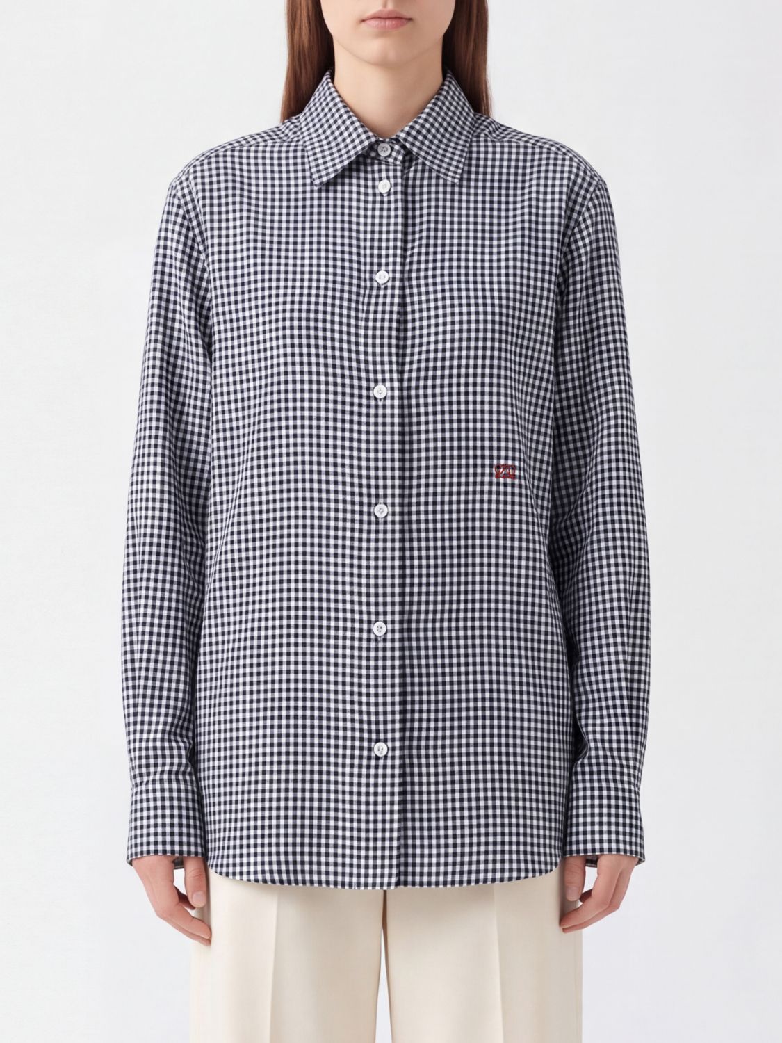 LOEWE Camicia in seta con motivo Vichy e logo ricamato