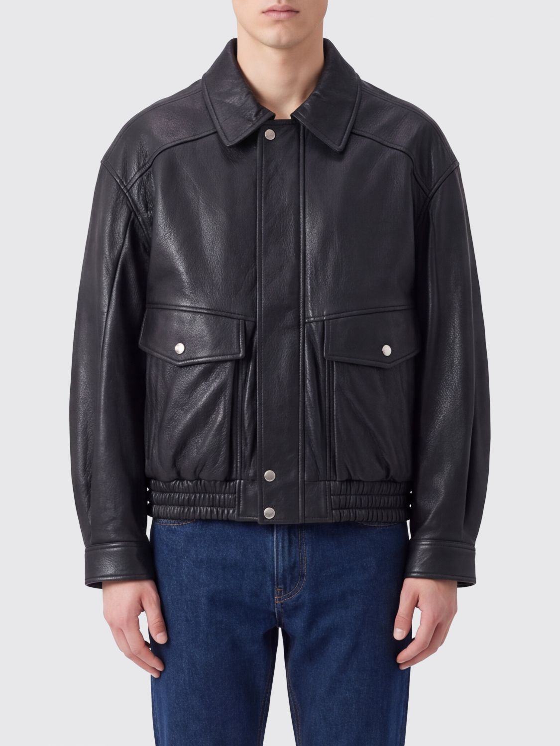 Dunst Lambskin Leather Shirt Jacket with Patch Pockets