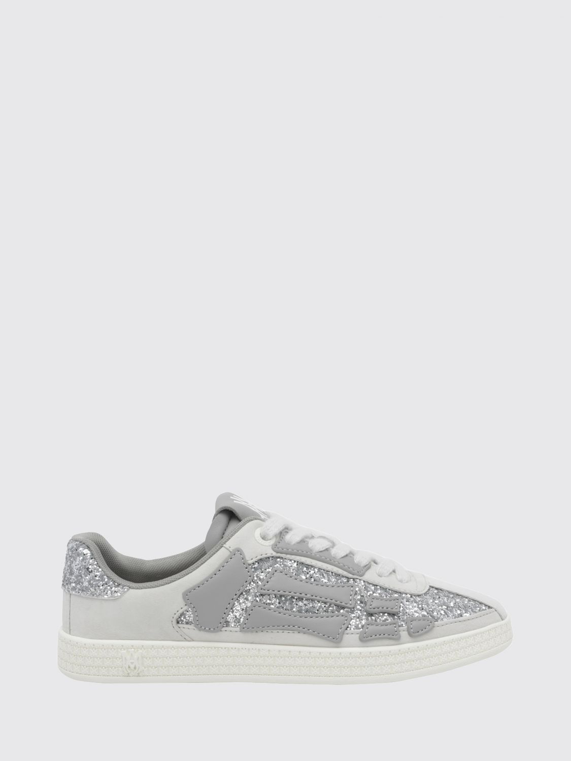 Amiri Low-Top Sneakers in Calfskin and Glitter Mesh with Embroidery
