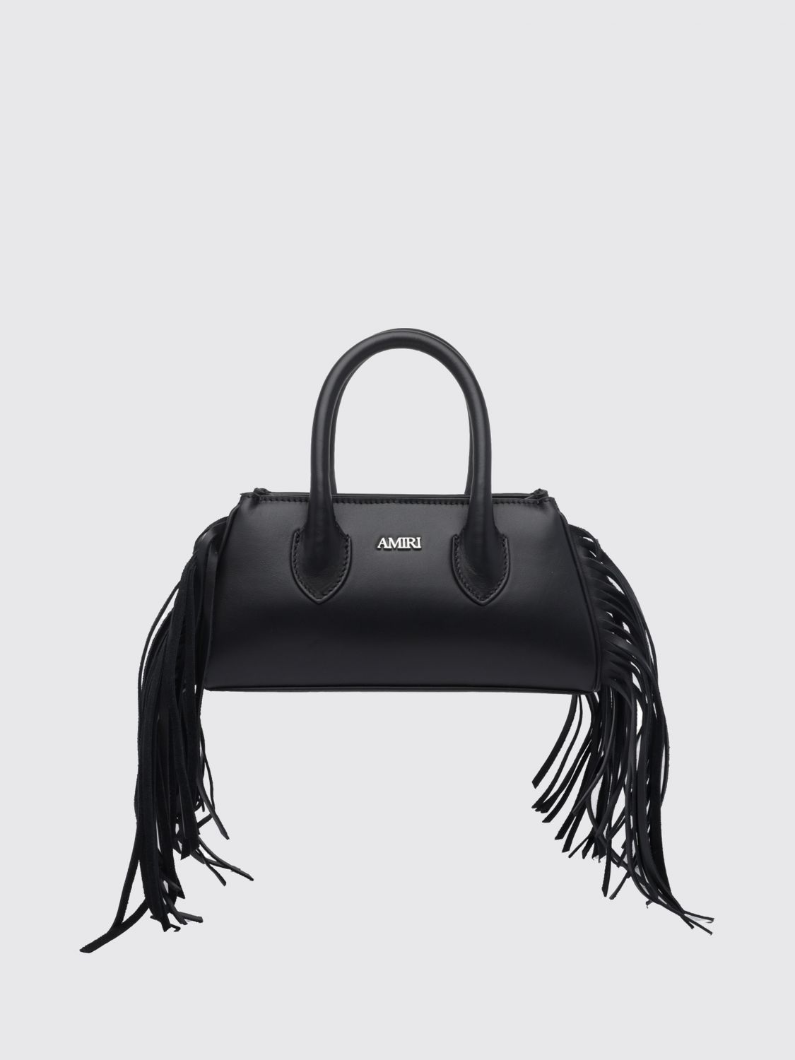 Amiri Fringed Smooth Leather Mini Handbag with Metallic Logo