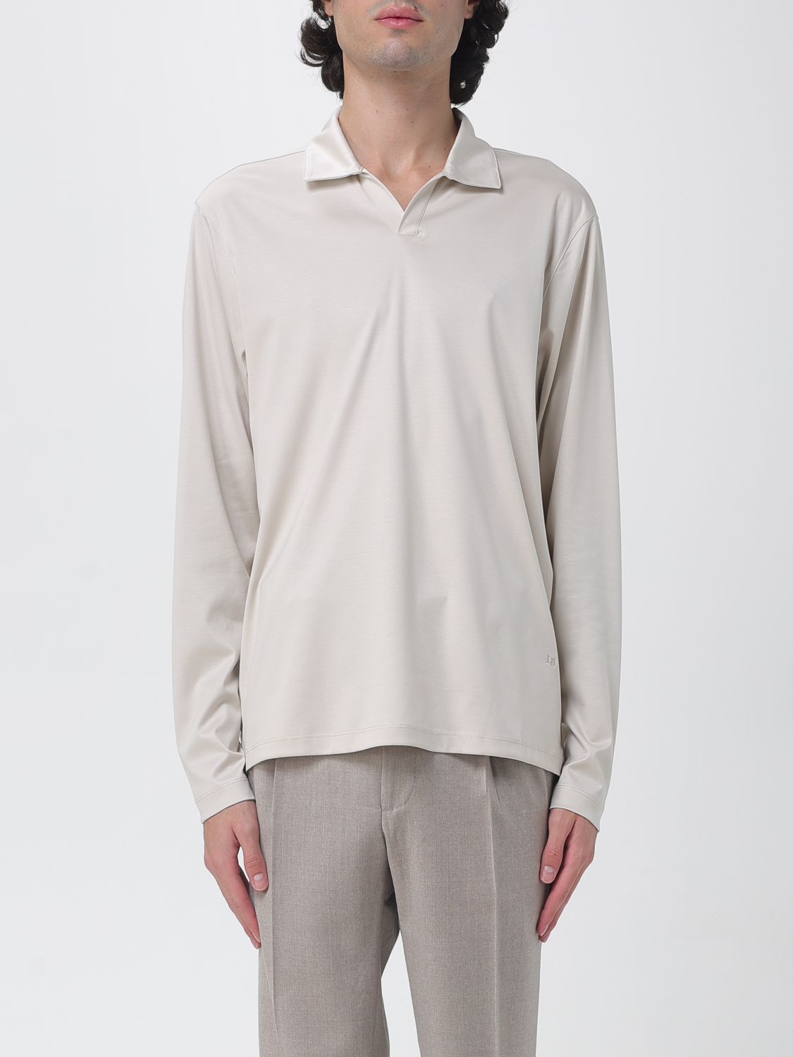 Luciano Barbera Long-Sleeved Cotton Polo Shirt with V-Neck