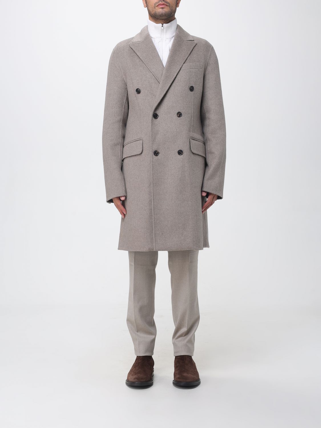 Luciano Barbera Knee-Length Double-Breasted Coat in Wool and Cashmere