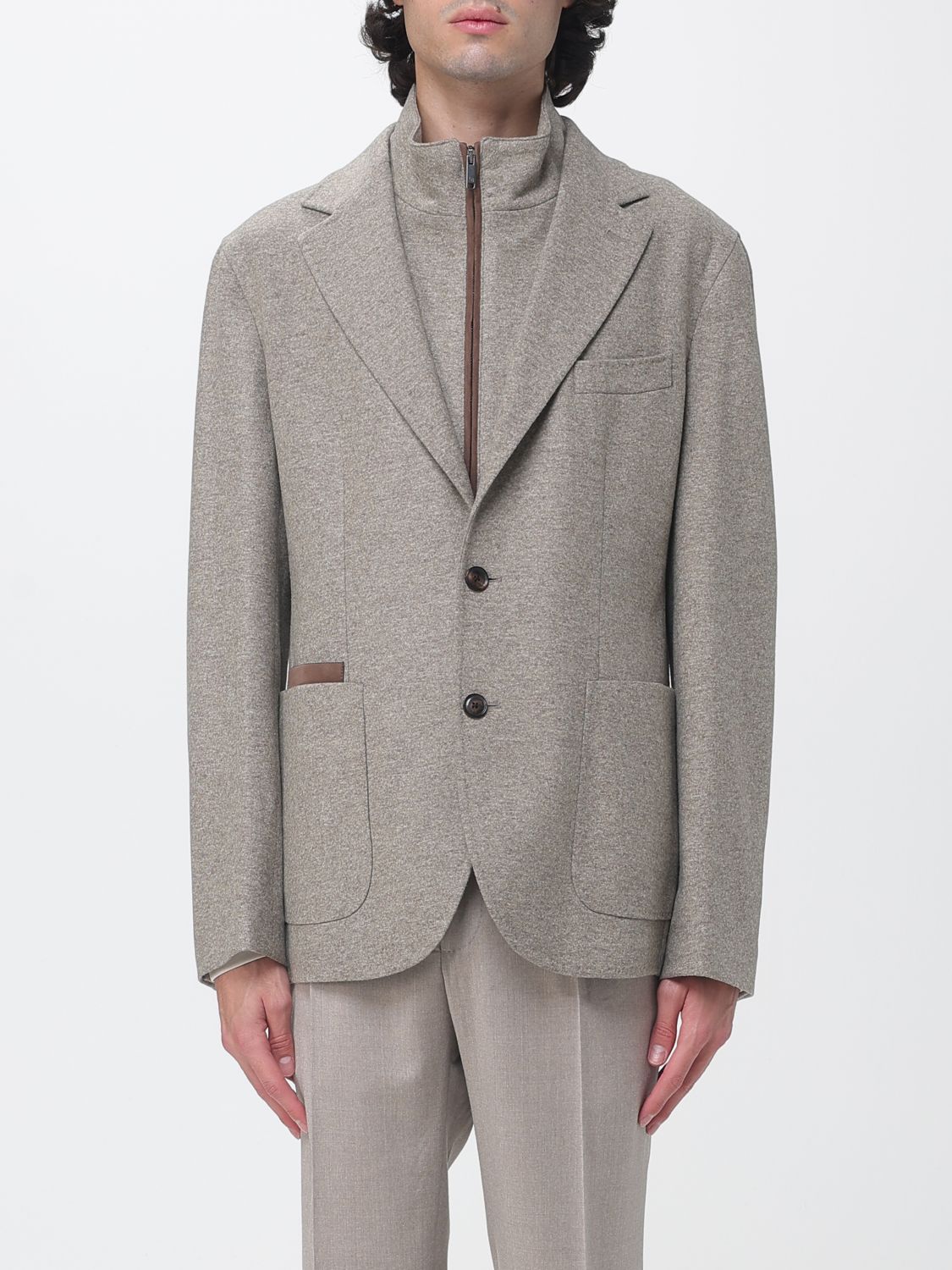 Luciano Barbera Single-Breasted 100% Wool Knit Blazer with Patch Pockets Luciano Barbera Single-Breasted 100% Wool Knit Blazer with Patch Pockets