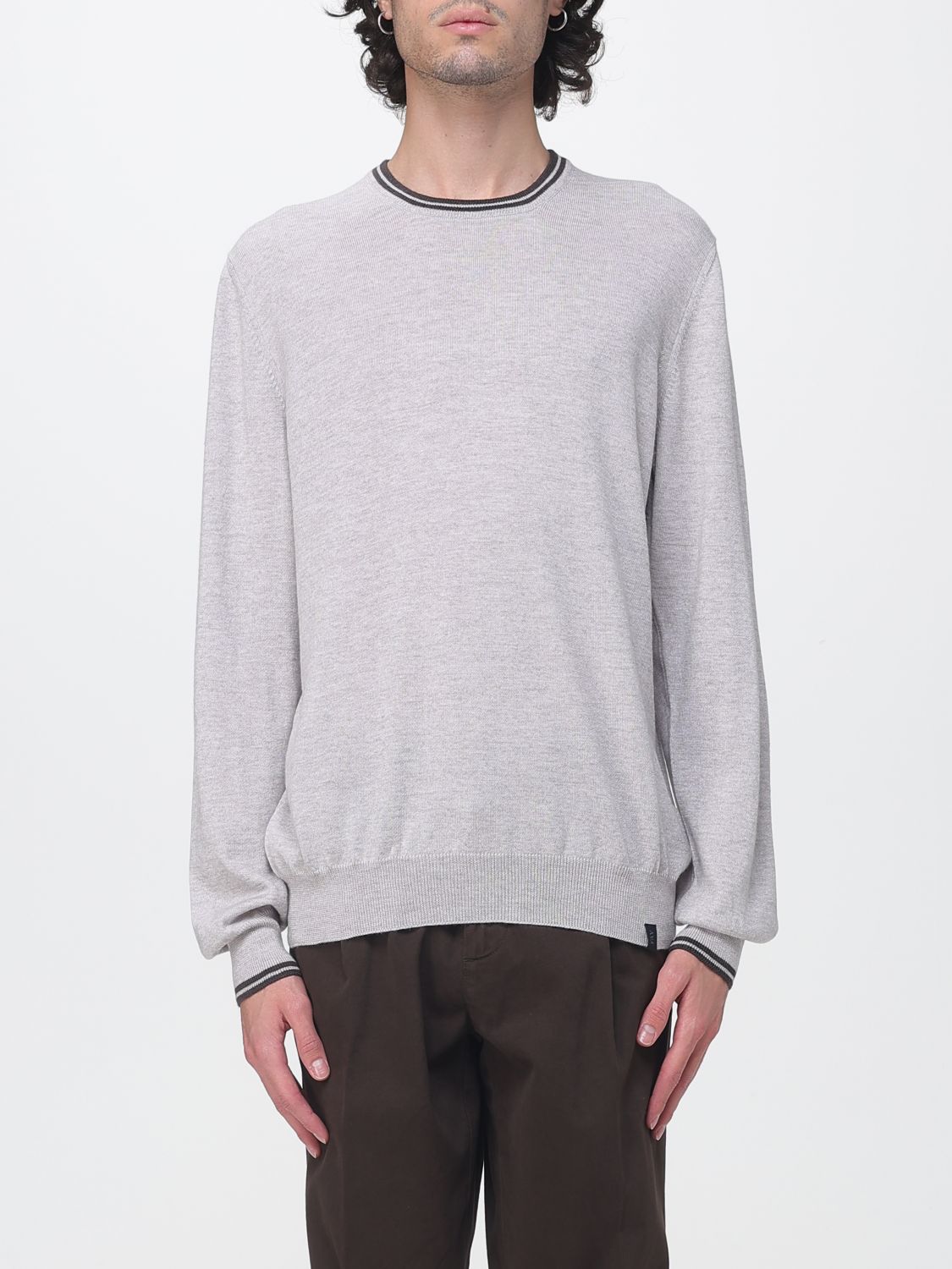 Fay Crewneck Jumper in Pure Virgin Wool with Embroidered Logo and Contrast Trims