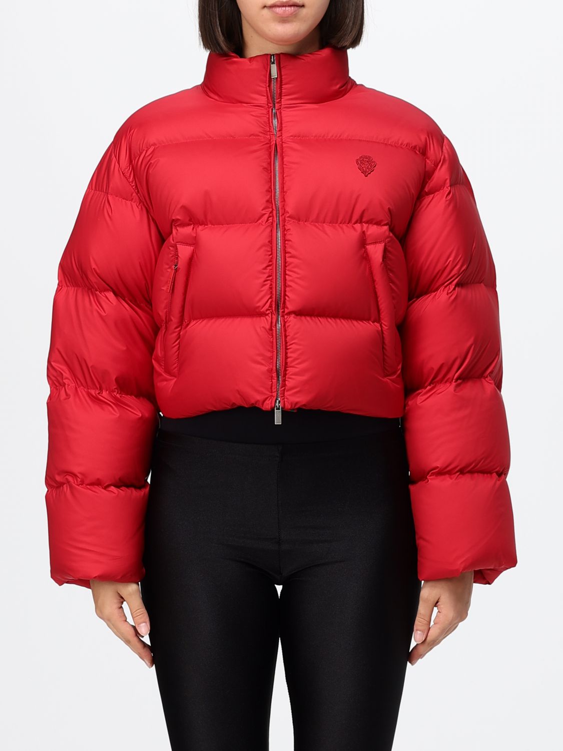 GUCCI Piumino cropped in poliestere con collo alto e chiusura a zip