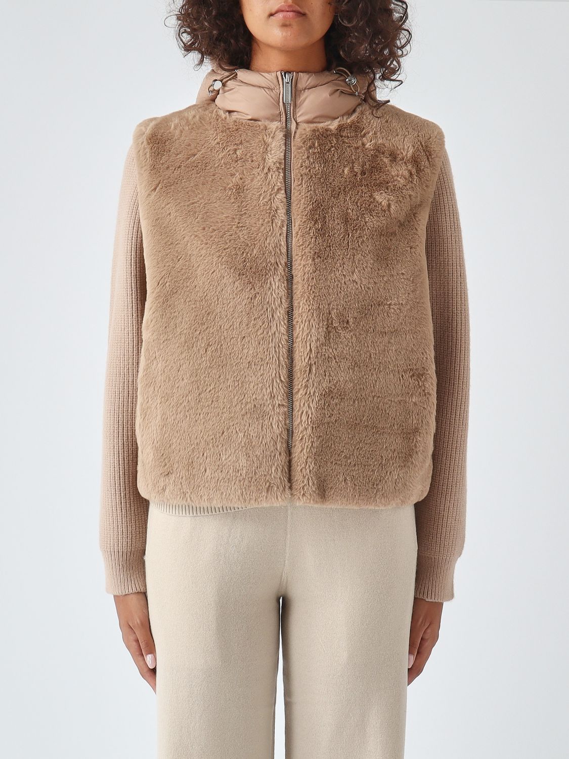 Colmar Faux Fur Gilet with a High Neck and Padded Hood