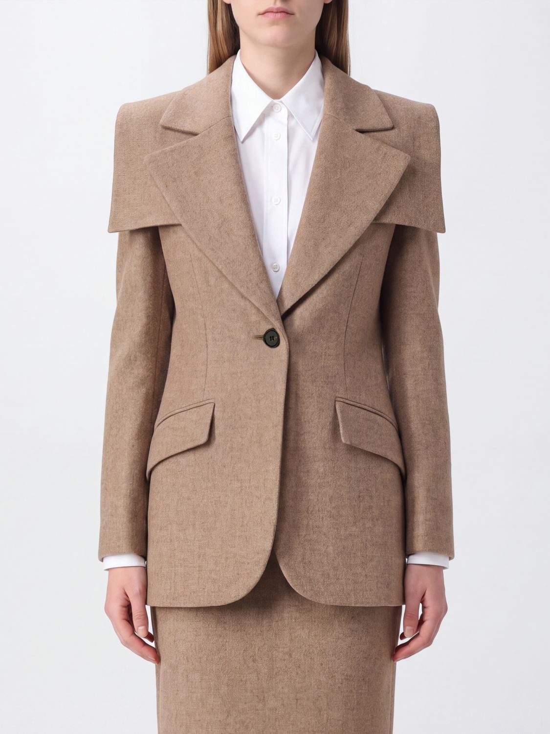CHLOÉ Blazer monopetto corto in lana vergine con rever a lancia