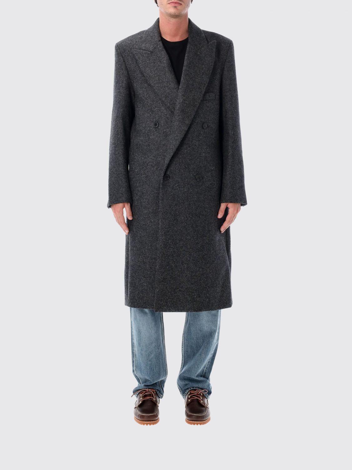 JW ANDERSON Long Double-Breasted Wool Coat with Peak Lapels