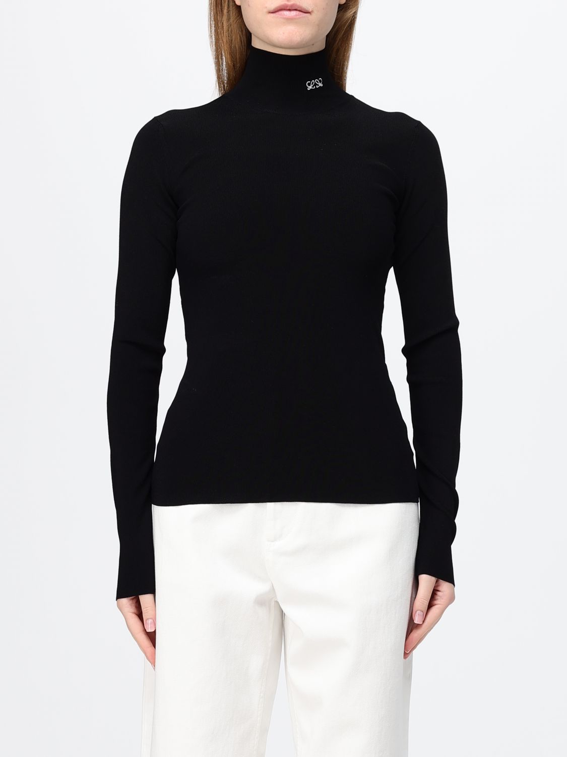 LOEWE Slim Fit Viscose Turtleneck with Contrast Logo