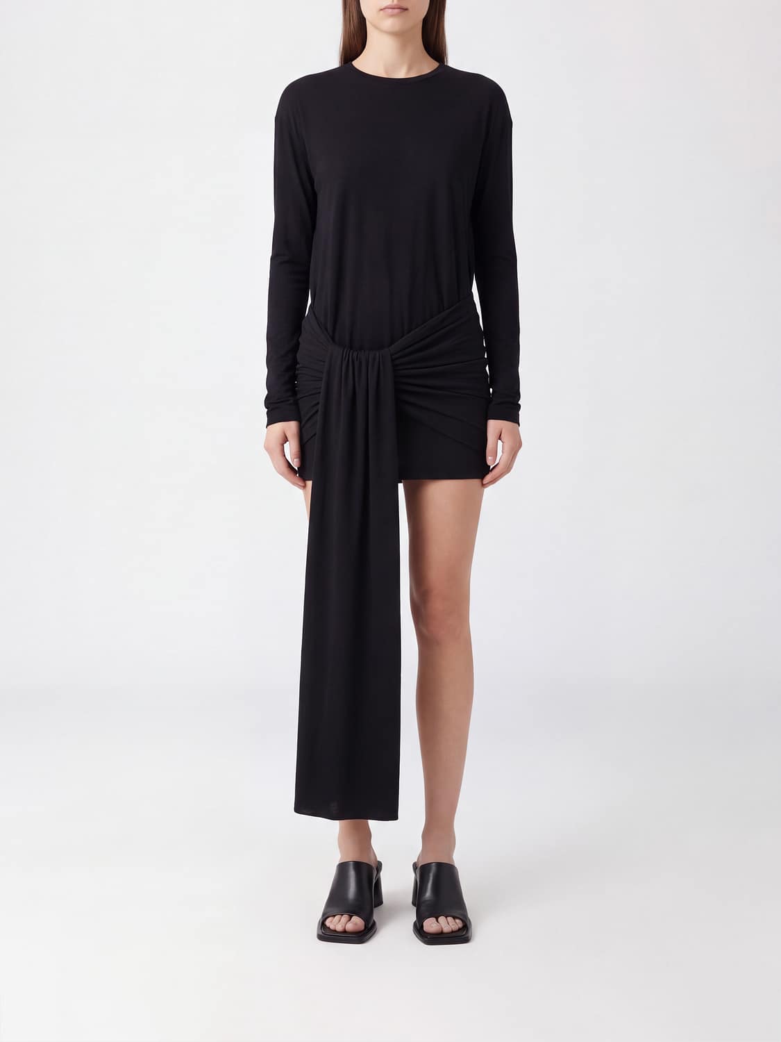 GIMAGUAS Asymmetrical Cotton Mini Dress with a Waist Knot