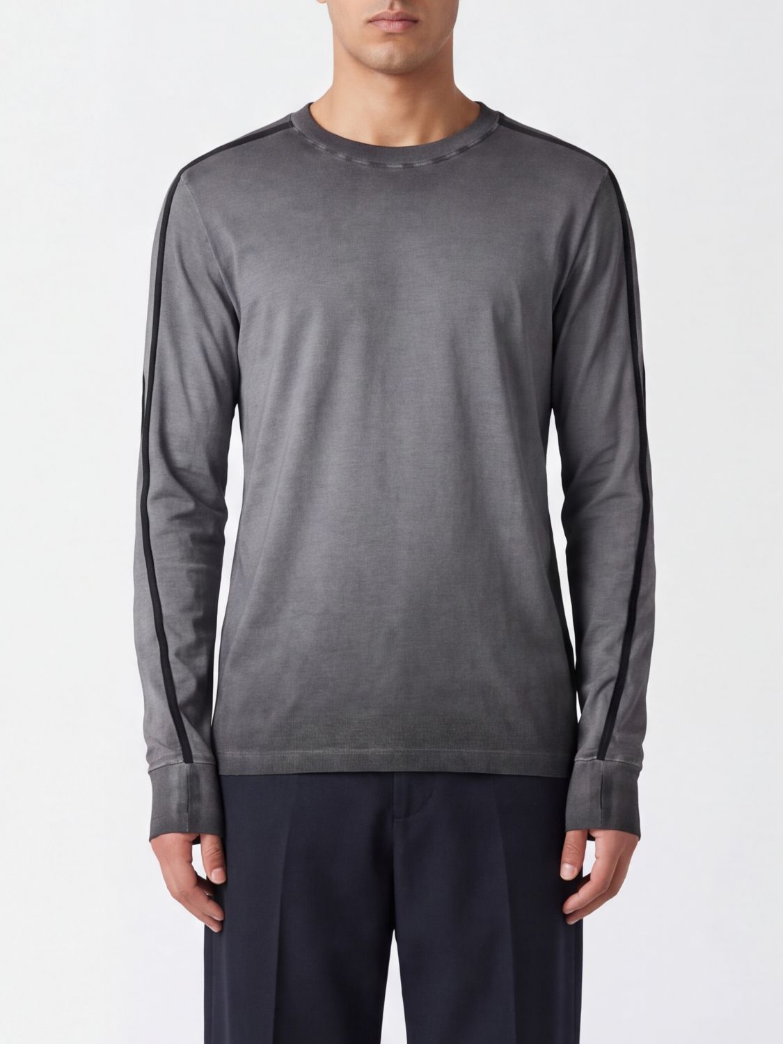 THOM KROM T-shirt a maniche lunghe in cotone con bande decorative