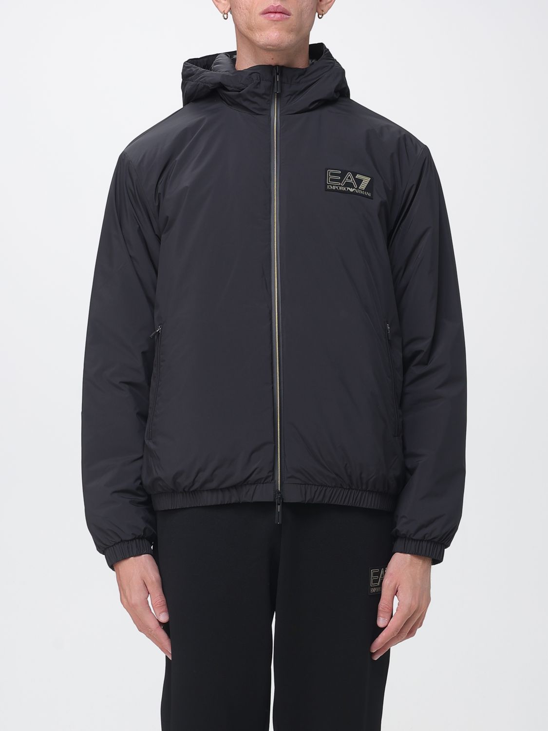 Ea7 Technical Fabric Windbreaker Jacket with Hood and Contrast Logo