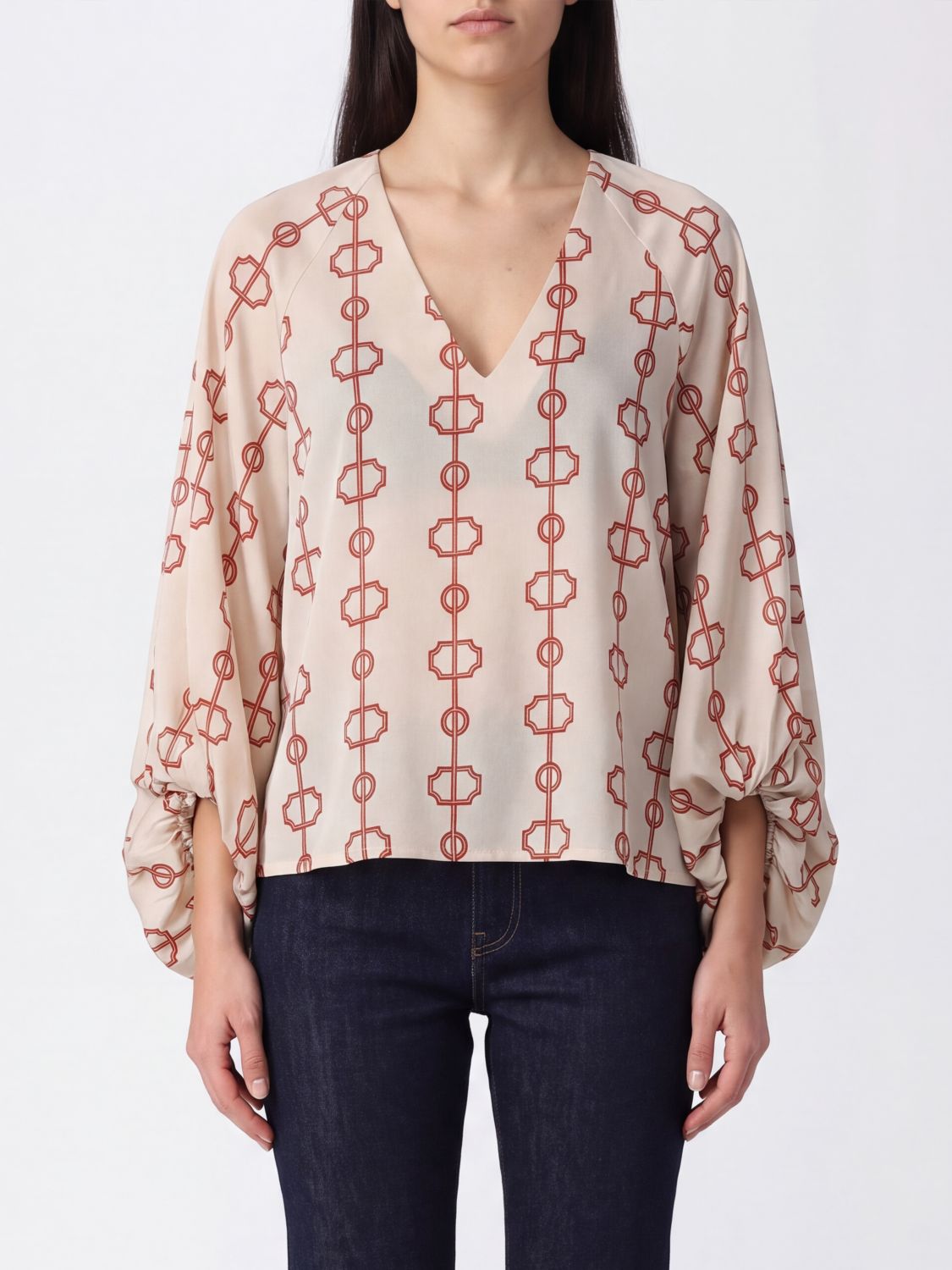 BY MALENE BIRGER Graphic Print Crêpe V-Neck Blouse BY MALENE BIRGER Graphic Print Crêpe V-Neck Blouse
