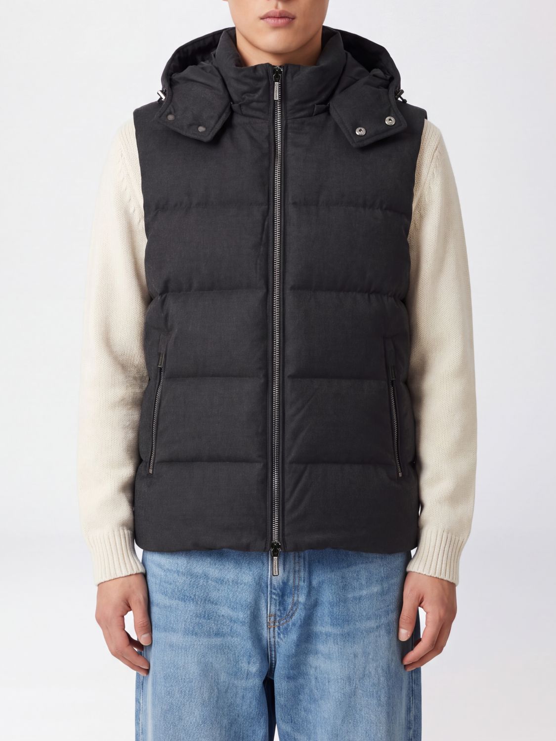Moorer Padded Wool and Cashmere Waistcoat with Removable Hood