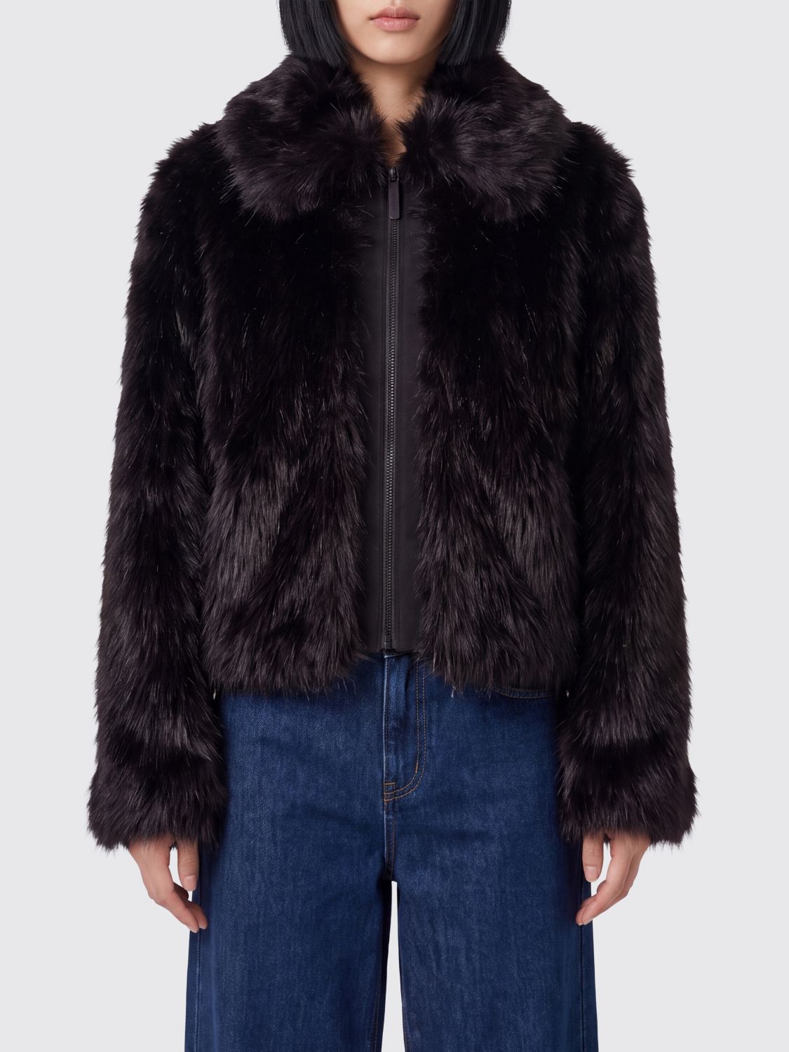 MACKAGE Nanny Short Faux Fur Jacket with Classic Collar MACKAGE Nanny Short Faux Fur Jacket with Classic Collar