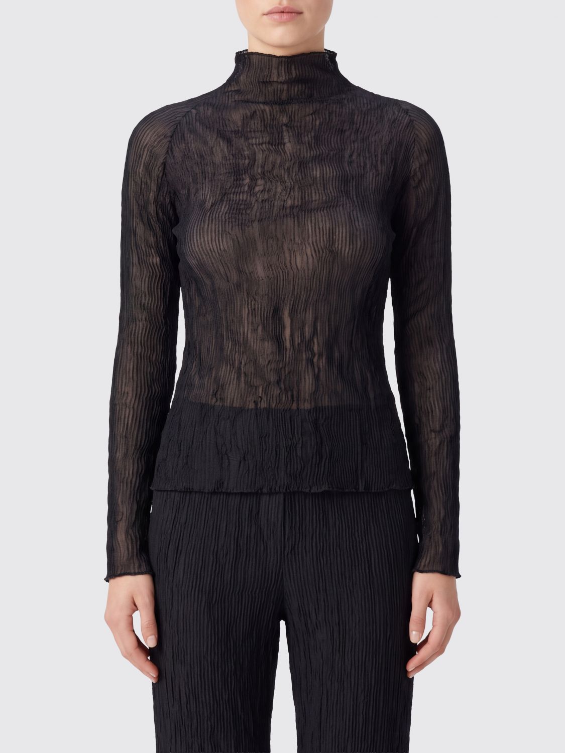 ISSEY MIYAKE Long-Sleeved Crinkled Crêpe Turtleneck Top