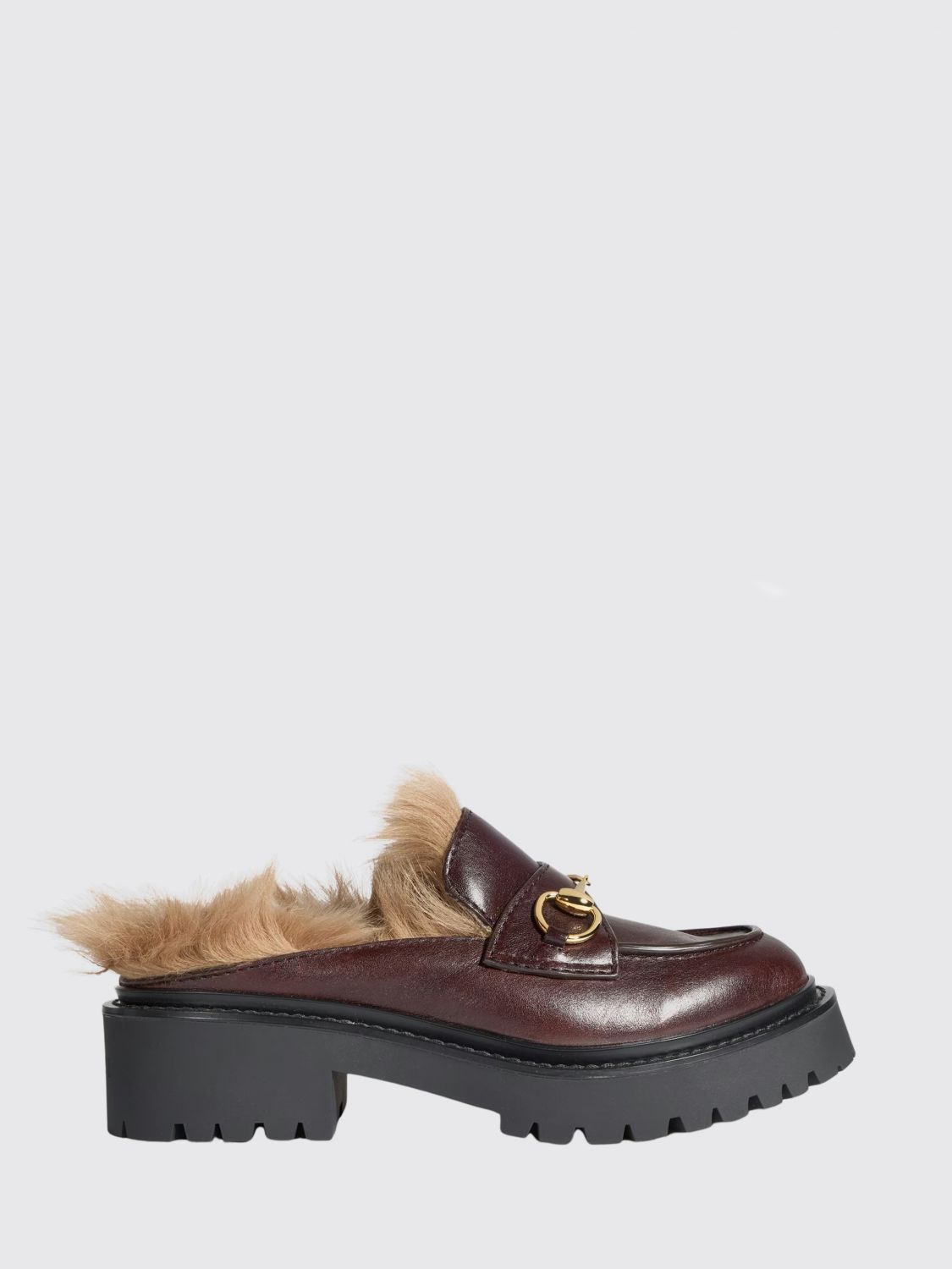 GUCCI Mules in pelle con morsetto Horsebit e interni foderati in lana