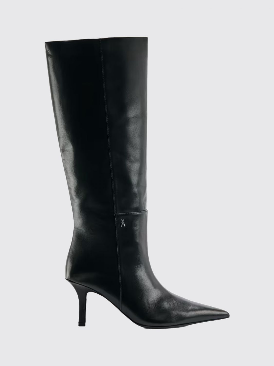 Patrizia Pepe Knee-High Boots in Sheepskin with Stiletto Heel and Fly Logo